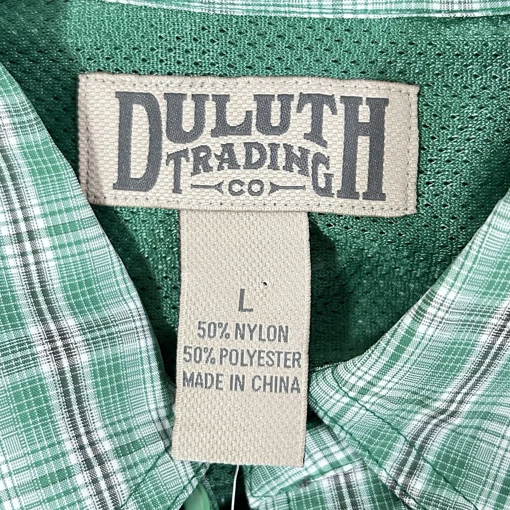 Duluth Trading Armachillo Cooling Shirt Men's Large NWT Green Plaid Long Sleeve - Picture 4 of 9